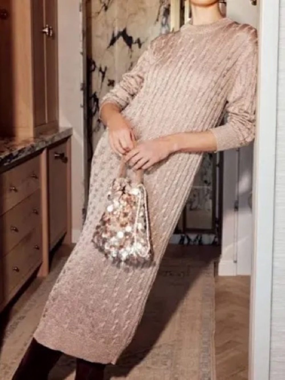 Tuckernuck Gold Cable-Knit Long Sleeve Maxi Dress Size S